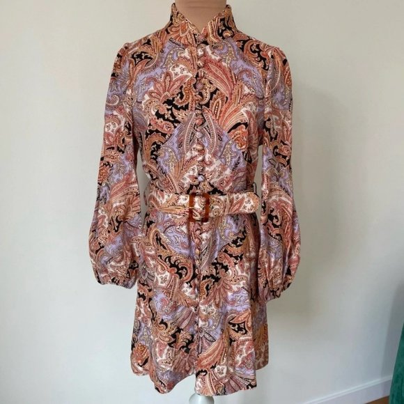 Zimmermann Botanica Chevron Paisley Print Linen Mini Dress - Picture 10 of 10